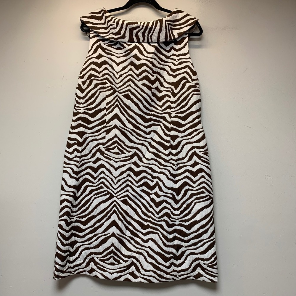 Dana Buchman Sheath Dress Women 14 Brown White Excellent Zebra Portrait Collar